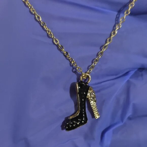 Gold & Black High Heel Stiletto Pendant Necklace – Fashion Charm Jewelry Women - Picture 4 of 7